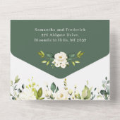 白いバラの結婚緑が一つになった オールインワン招待状 (裏面)