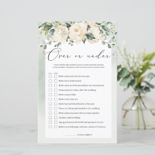 白いバラの緑の上または下のブライダルゲーム (スタンド正面)