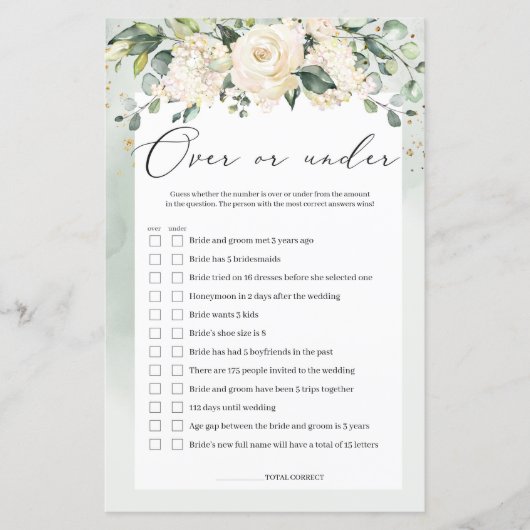 白いバラの緑の上または下のブライダルゲーム (正面)