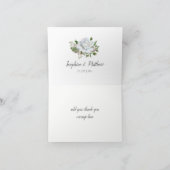 白いバラの緑の結婚葉 サンキューカード (内部)