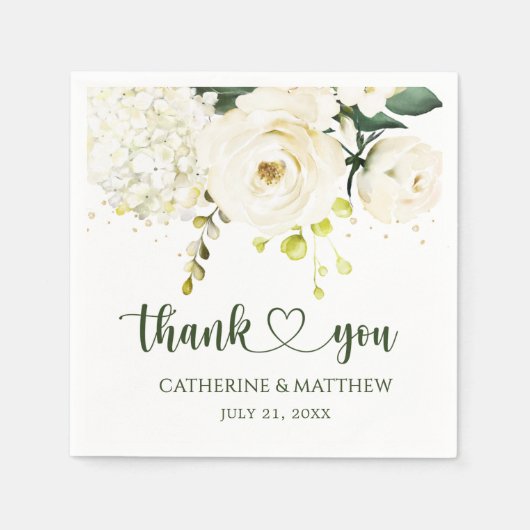 白いバラの緑の結婚葉 スタンダードカクテルナプキン (正面)