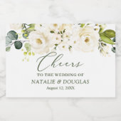 白いバラの緑の結婚葉 スパークリングワインラベル (シングルラベル)