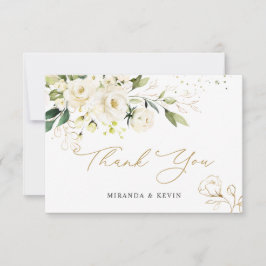 白いバラの緑の葉結婚の世話 サンキューカード