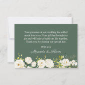 白いバラの緑の葉結婚の世話 サンキューカード (裏面)