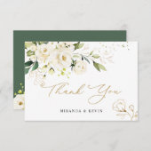 白いバラの緑の葉結婚の世話 サンキューカード (正面/裏面)