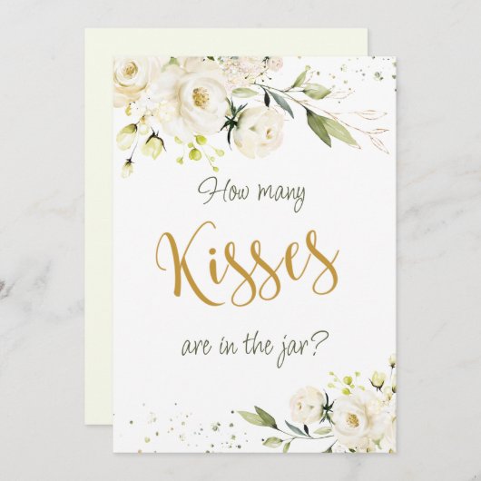 白いバラの緑は、瓶の中のキスの数を推測 招待状 (正面/裏面)