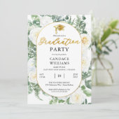 白いバラの花のゴールドフレーム　卒業パーティ 招待状 (スタンド正面)