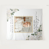 白いバラの花のライフセレブレーション写真 タペストリー (正面(横))