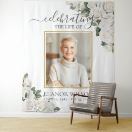 白いバラの花のライフセレブレーション写真 タペストリー