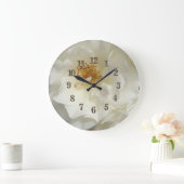 白いバラの花の写真に名前のラージ開花 ラージ壁時計 (ホーム)