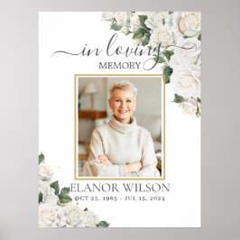 白いバラの花の葬儀追悼写真 ポスター