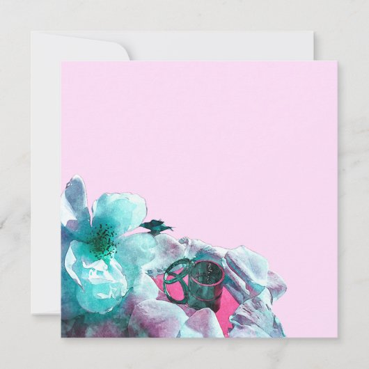 白いバラの花びらが飾られた指輪 招待状 (正面)