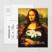 白いバラの花束のモナ・リサ 案内ポストカード (正面/裏面)