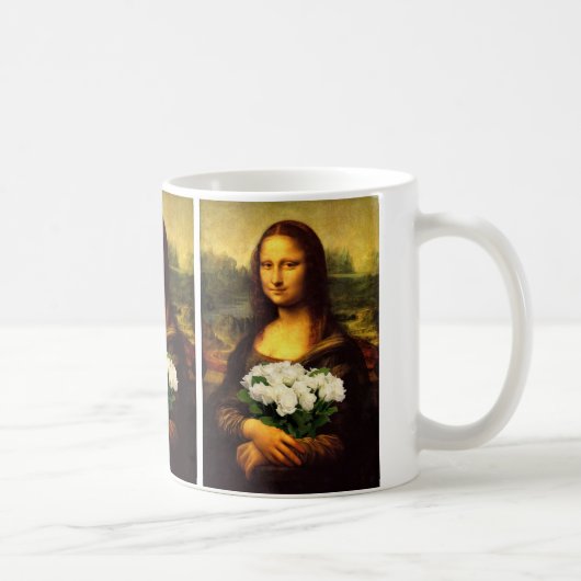 白いバラの花束を持つモナリサ コーヒーマグカップ (右)