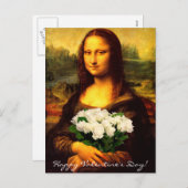 白いバラの花束を持つモナリサ シーズンポストカード (正面/裏面)