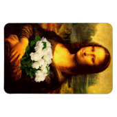 白いバラの花束を持つモナリサ マグネット (横)