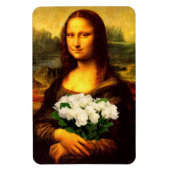 白いバラの花束を持つモナリサ マグネット (縦)