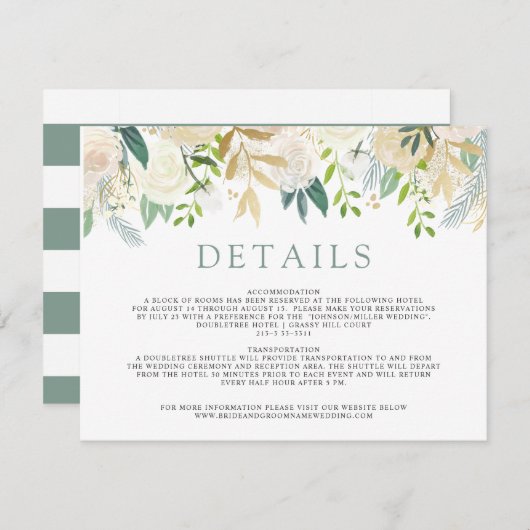 白いバラの花束|の結婚の詳細 エンクロージャーカード (正面/裏面)