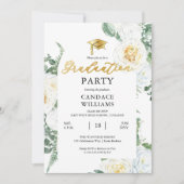 白いバラの花束 フレーム 卒業パーティー 招待状 (正面)