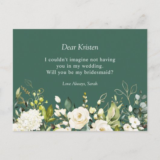 白いバラの花束　私の花嫁の介添え人になってカード シーズンポストカード (裏面)