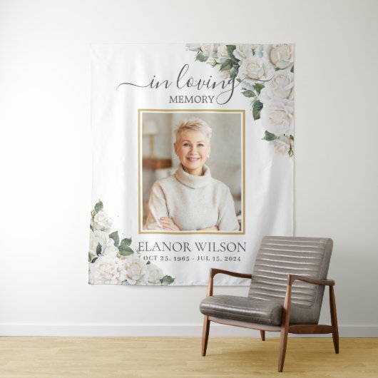 白いバラの花 フラワー 思い出の写真 タペストリー (インサイチュ)