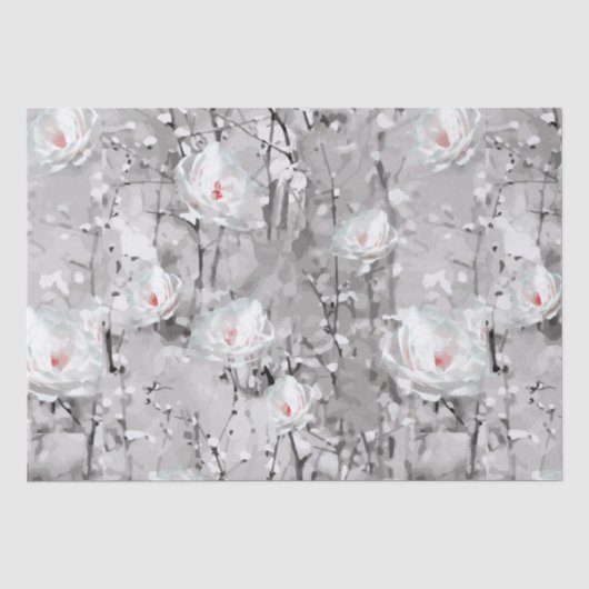 白いバラの花 冬の花 グレー 薄葉紙 (正面)