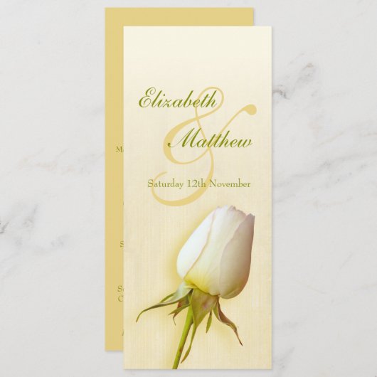 白いバラの蕾の結婚式披露宴夕食メニュー 招待状 (正面/裏面)