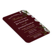 白いバラの赤い背景の結婚式招待状 マグネット (右側)