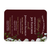 白いバラの赤い背景の結婚式招待状 マグネット (横)