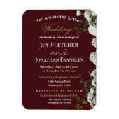 白いバラの赤い背景の結婚式招待状 マグネット (縦)