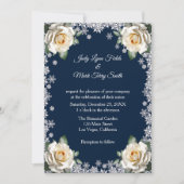 白いバラの雪の結晶クリスマスウェディング 招待状 (正面)