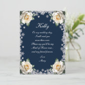 白いバラの雪の結晶クリスマス メイド・オブ・オナー 招待状 (スタンド正面)