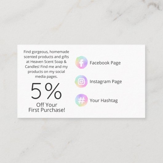白いバラの香りがする石鹸とロウソクの虹 名刺 (裏面)