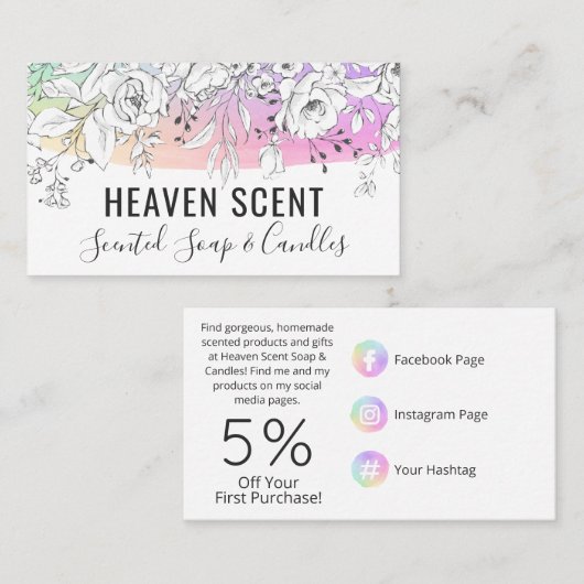 白いバラの香りがする石鹸とロウソクの虹 名刺 (正面/裏面)