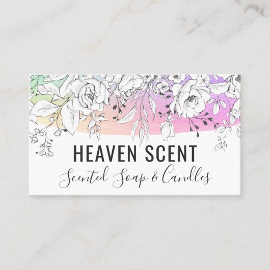 白いバラの香りがする石鹸とロウソクの虹 名刺 (正面)