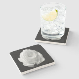 白いバラの黒い背景 ストーンコースター
