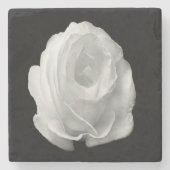 白いバラの黒い背景 ストーンコースター (正面)
