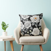 白いバラを黒に クッション (椅子)