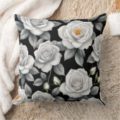 白いバラを黒に クッション (ブランケット)