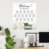 白いバラエレガント16台結婚座席表 ポスター (ホームオフィス)