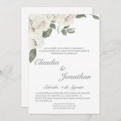 白いバラスペインのの結婚式 招待状 (正面/裏面)