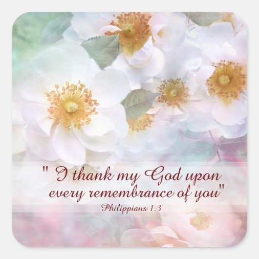 白いバラ感謝していと感謝 スクエアシール (正面)