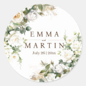 白いバラ結婚のエレガント花 ラウンドシール (正面)