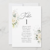 白いバラ結婚のテーブル座席表カード (正面)