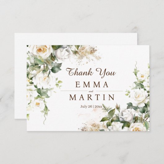 白いバラ結婚の花 サンキューカード (正面/裏面)