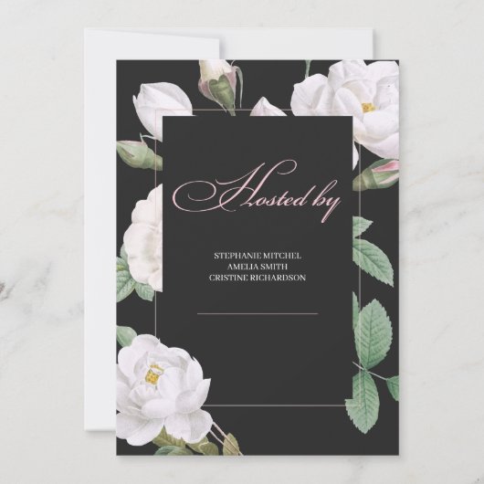 白いバラ緑の黒いブライダルシャワー 招待状 (裏面)