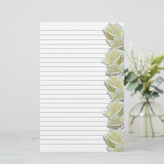 白いバラ縁どス1枚裏の筆記用紙 便箋 (スタンド正面)