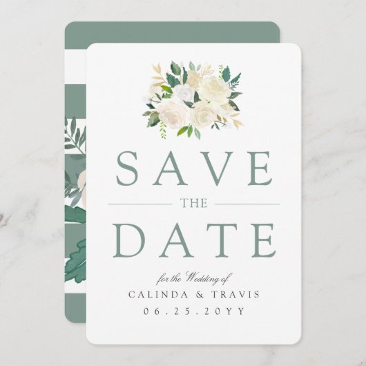 白いバラ花束|フローラ|日付の保存 セーブザデート (正面/裏面)