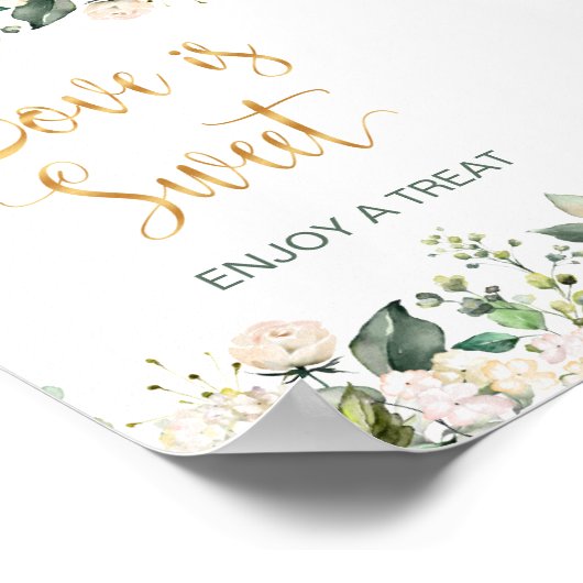 白いバラ、あじさい愛は甘いサイン ポスター (角)