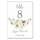 白いバラ、あじさき、緑の葉テーブル番号 テーブルナンバー (裏面)